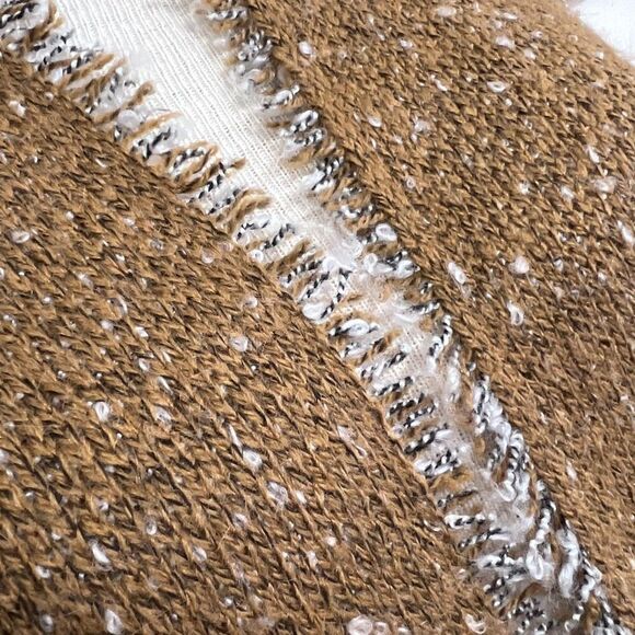 Sioni mustard yellow boho neutral long open sweater shrug wool blend size large - Picture 11 of 12